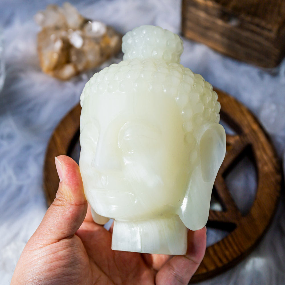Reikistal Pistachio Calcite Buddha Head
