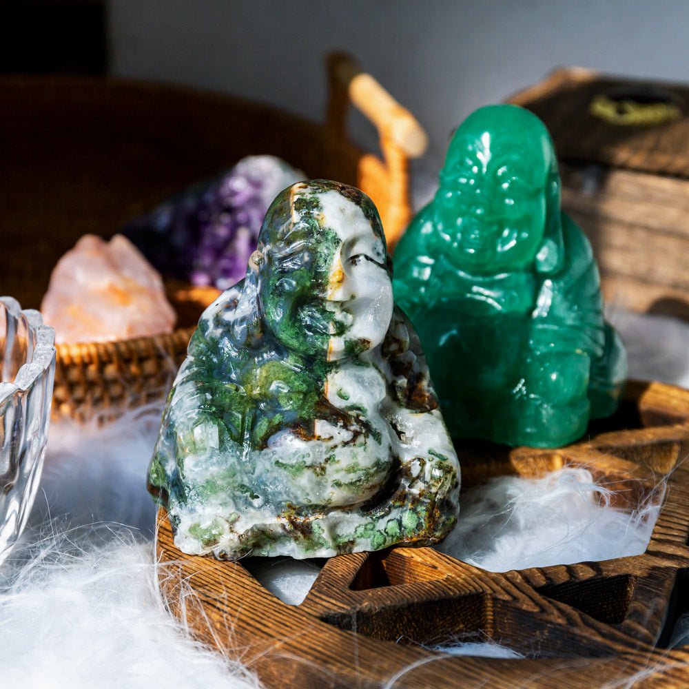 Reikistal Moss Agate & Green Aventurine Buddha