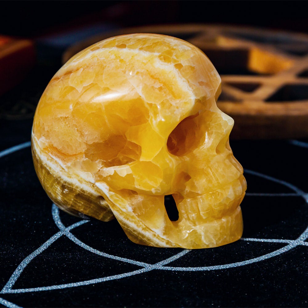 Reikistal 3.5" Orange Calcite Hollow Out Skull