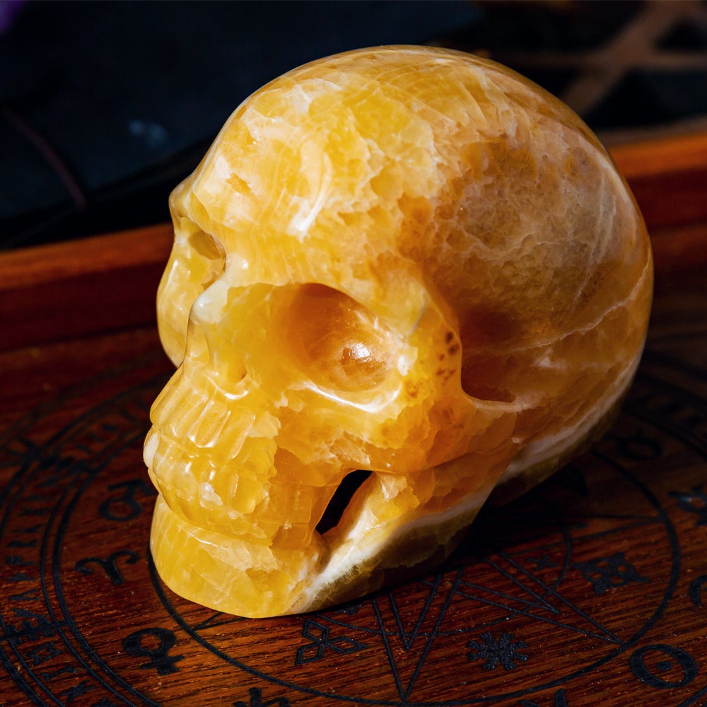 Reikistal 3.5" Orange Calcite Hollow Out Skull