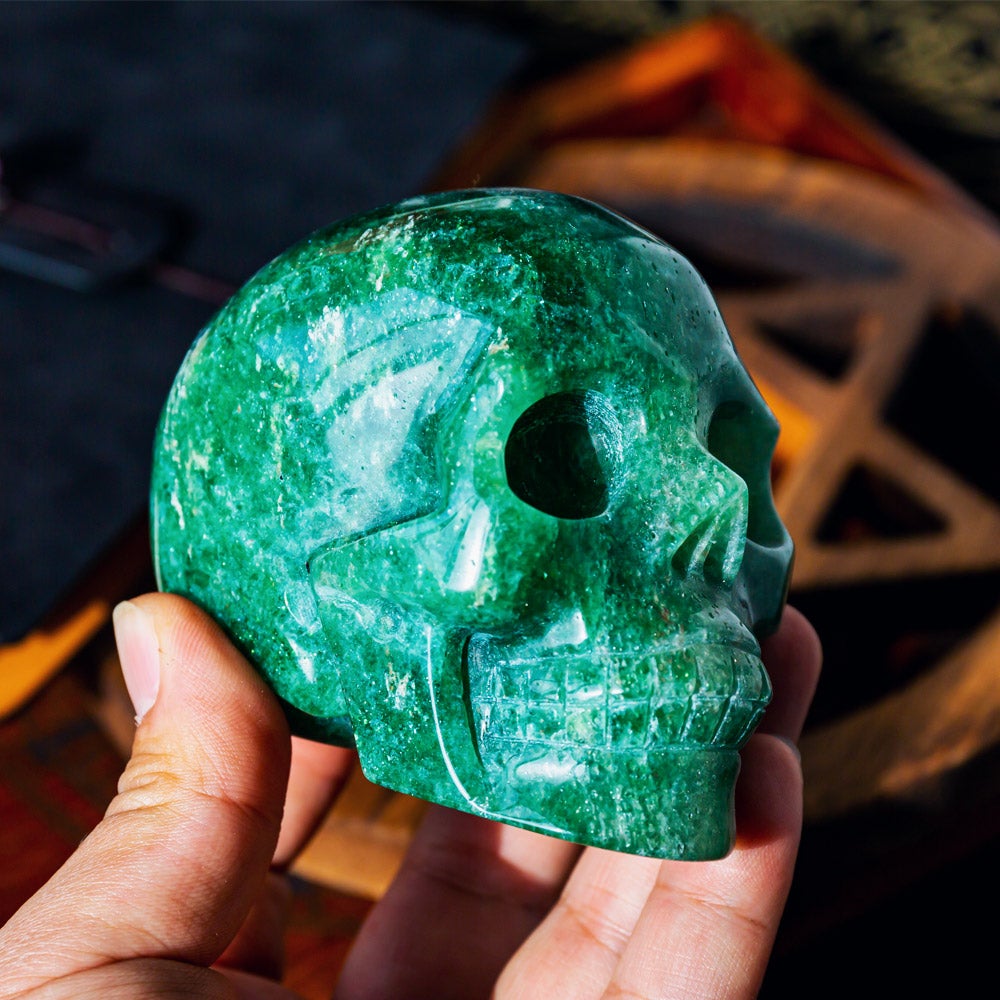 Reikistal Green Strawberry Quartz Skull