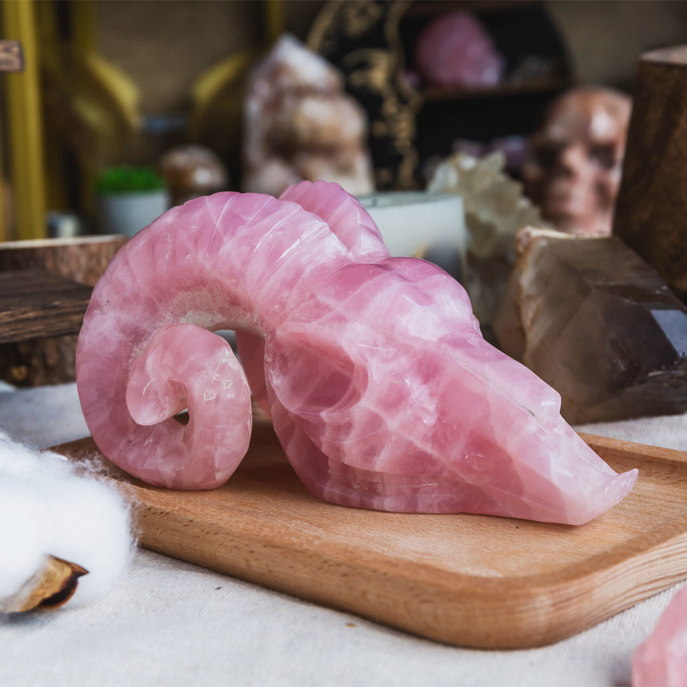 Reikistal Rose Quartz Sheep Skull