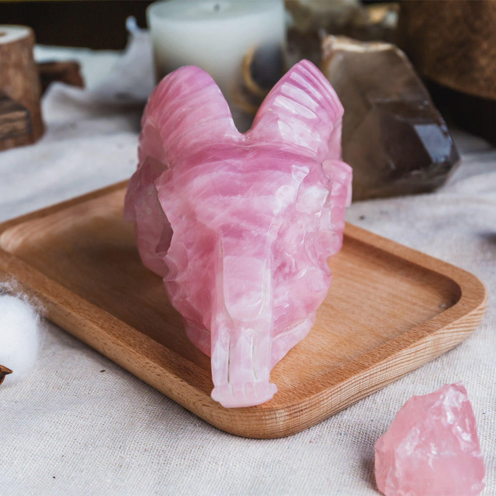 Reikistal Rose Quartz Sheep Skull