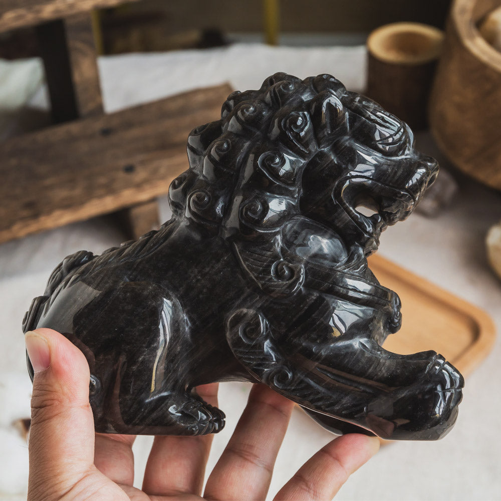 Reikistal Silver Sheen Obsidian Lion