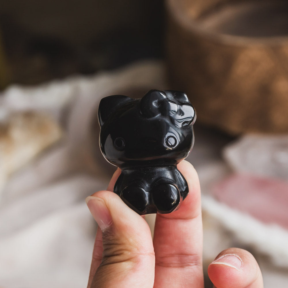 Reikistal Black Obsidian Hello Kitty