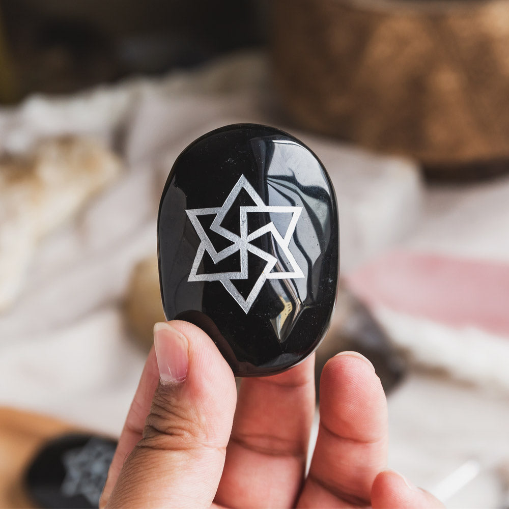 Reikistal Black Obsidian Palm Stone