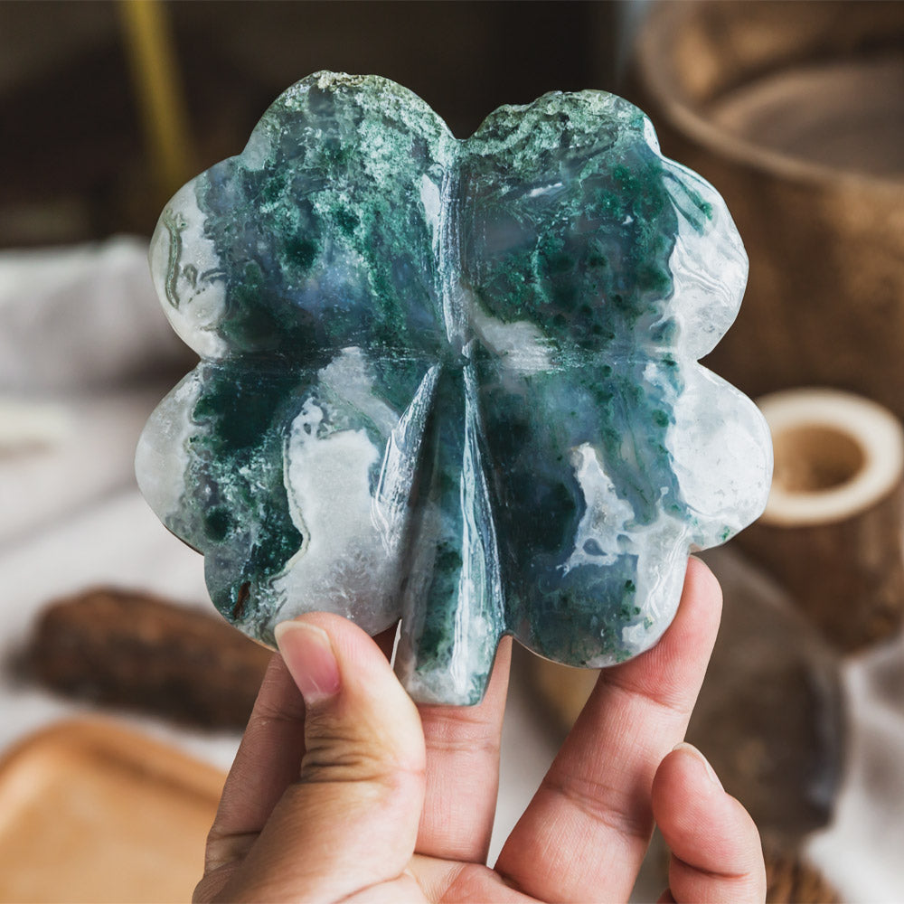 Reikistal Moss Agate Four Leaf Clover