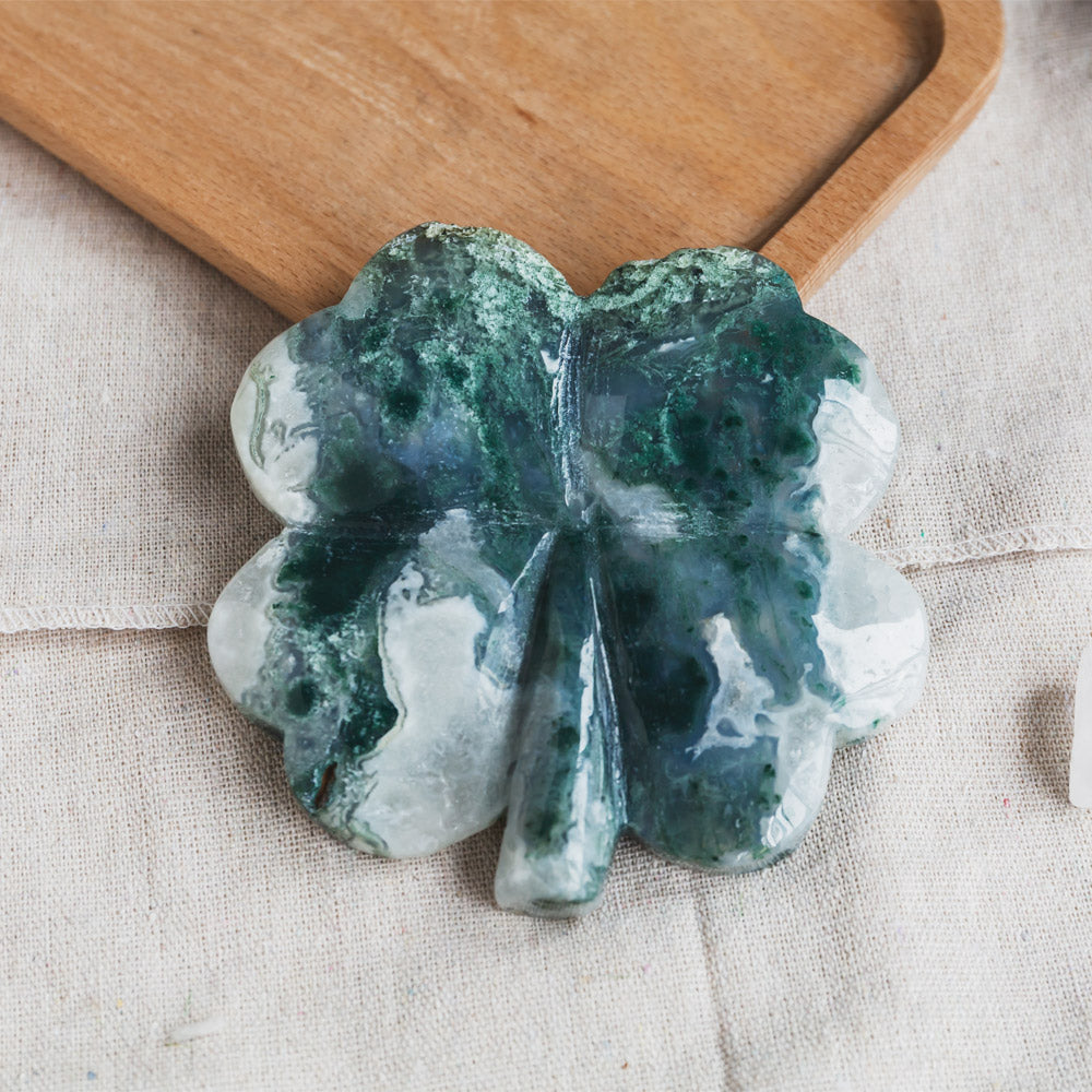 Reikistal Moss Agate Four Leaf Clover