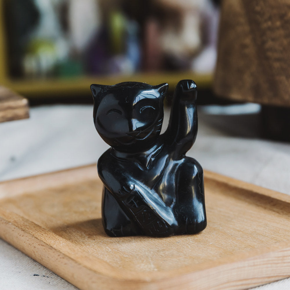 Reikistal Black Obsidian Maneki-Neko