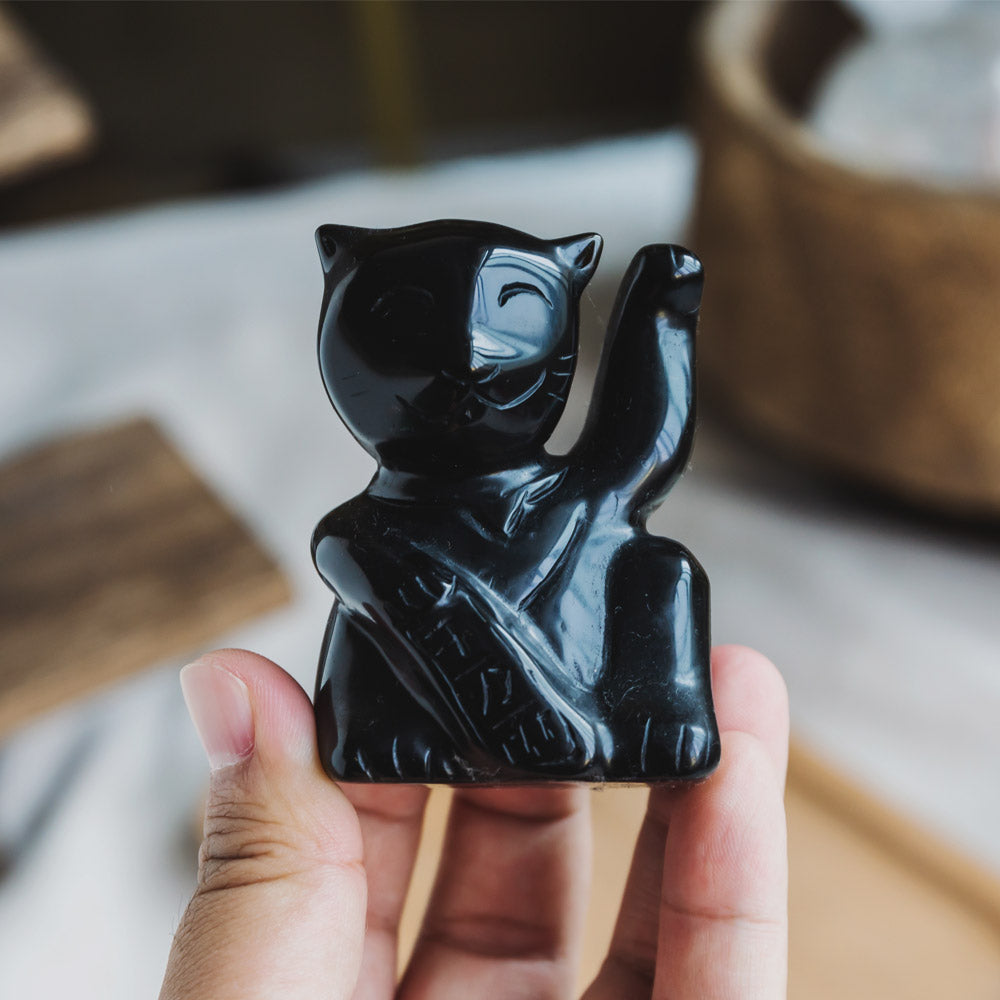 Reikistal Black Obsidian Maneki-Neko