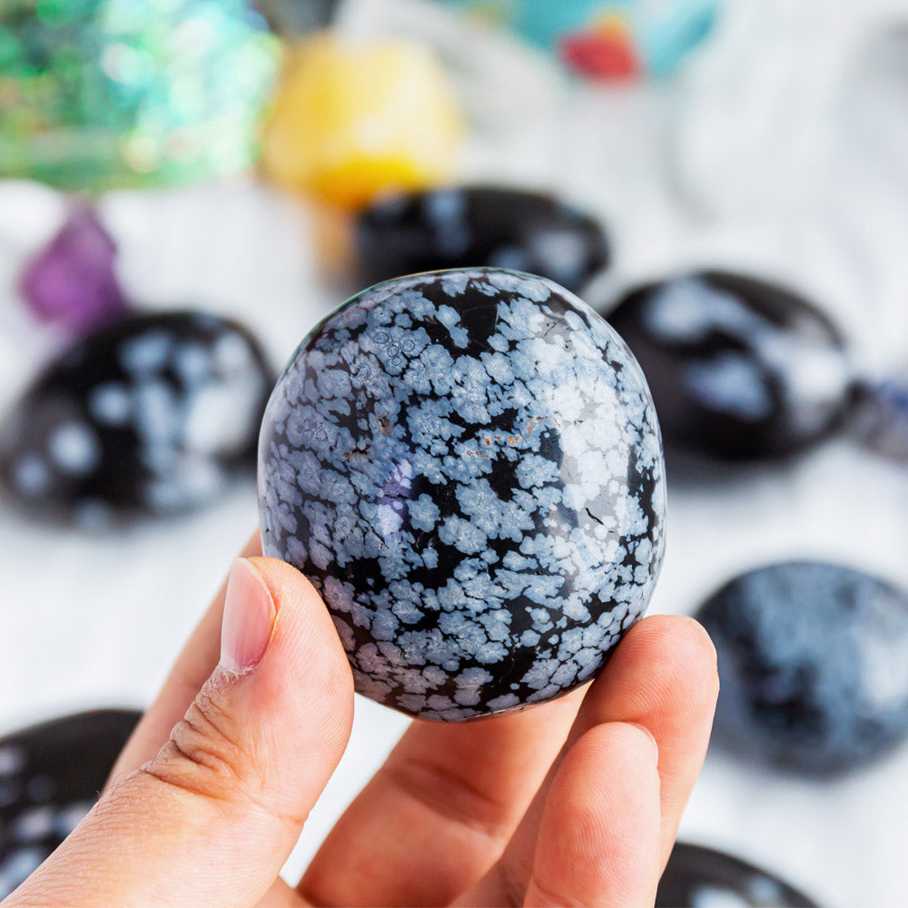 Reikistal Snowflake Obsidian Palm Stone