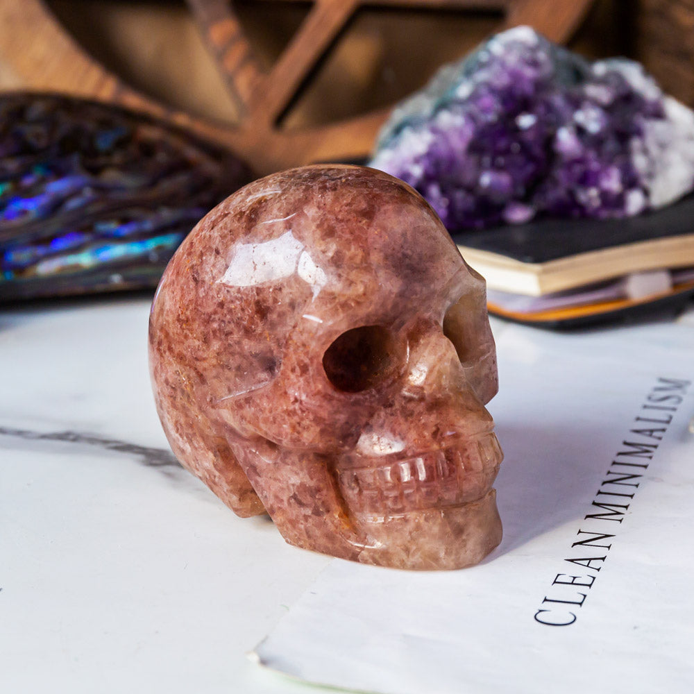 Reikistal Strawberry Quartz Skull