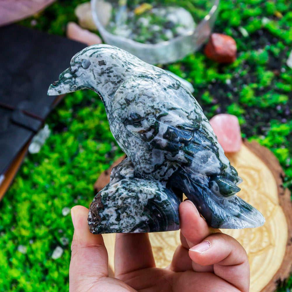 Reikistal Moss Agate Crow