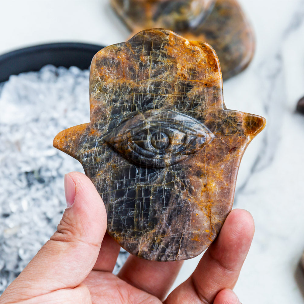 Reikistal Black Monnstone Hamsa Head