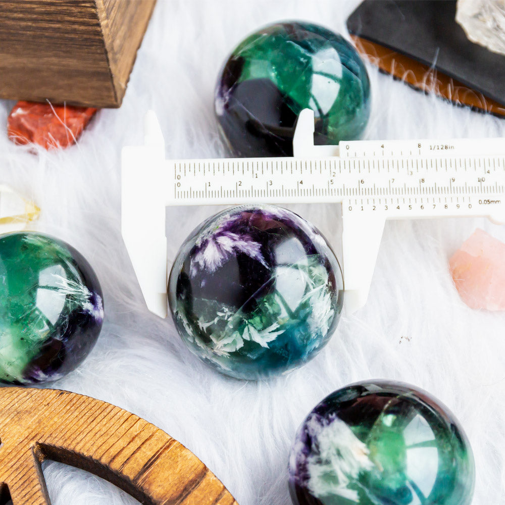 Reikistal Snowflake Fluorite Sphere