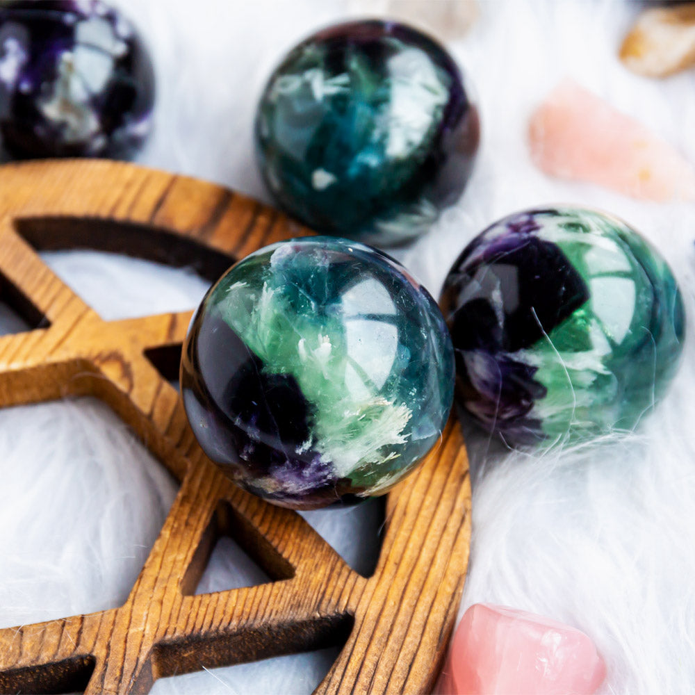 Reikistal Snowflake Fluorite Sphere