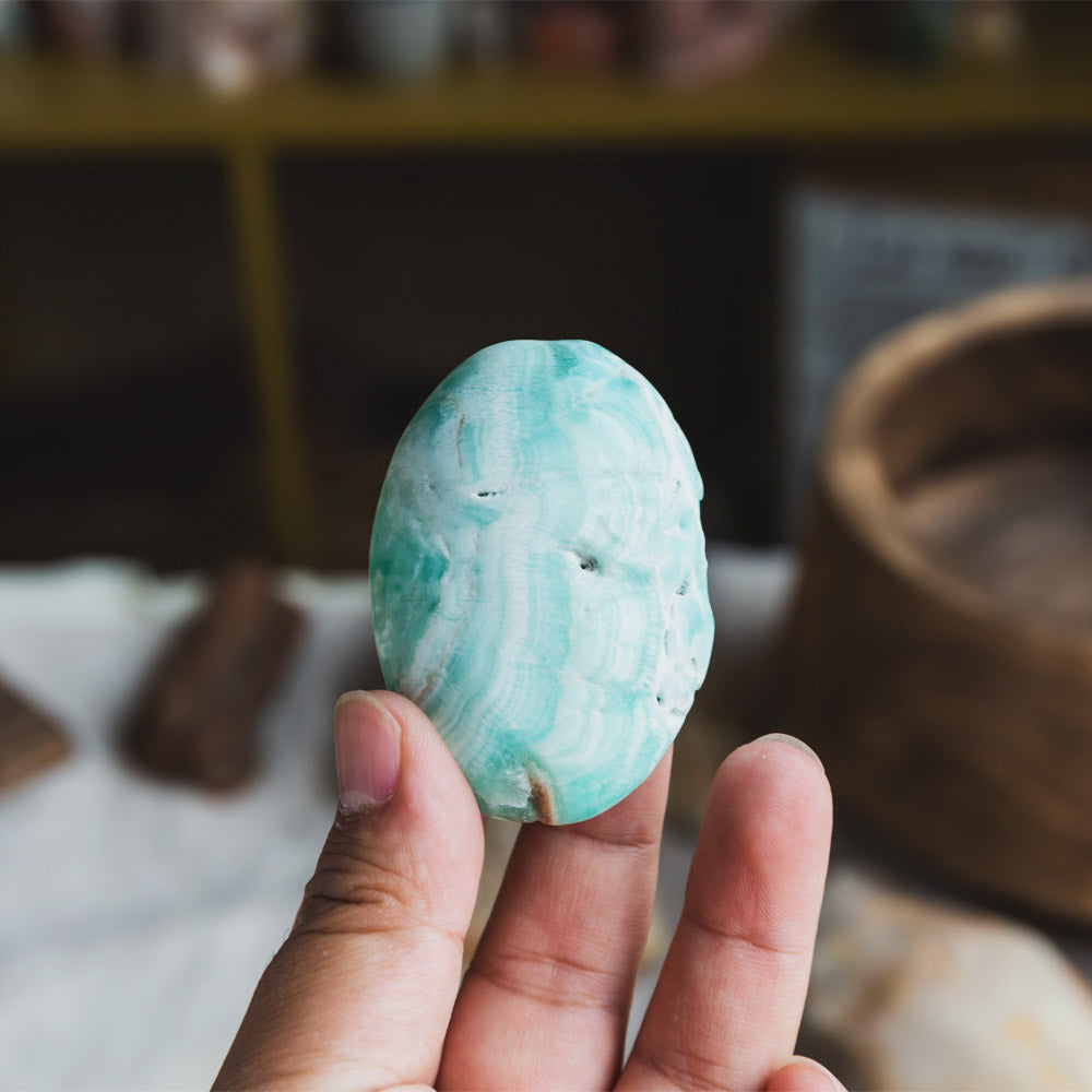 Reikistal Blue Aragonite Palm Stone