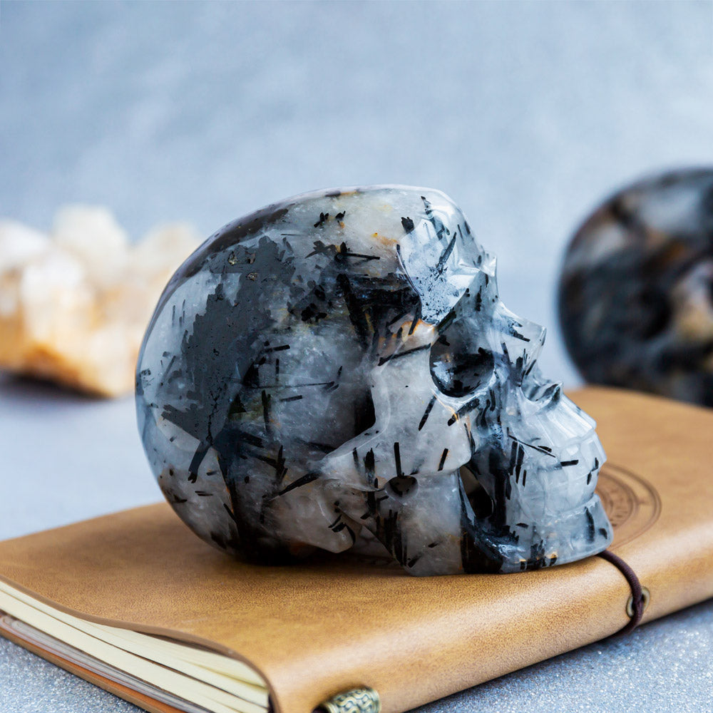 Reikistal Black Tourmaline In Clear Quartz Skull