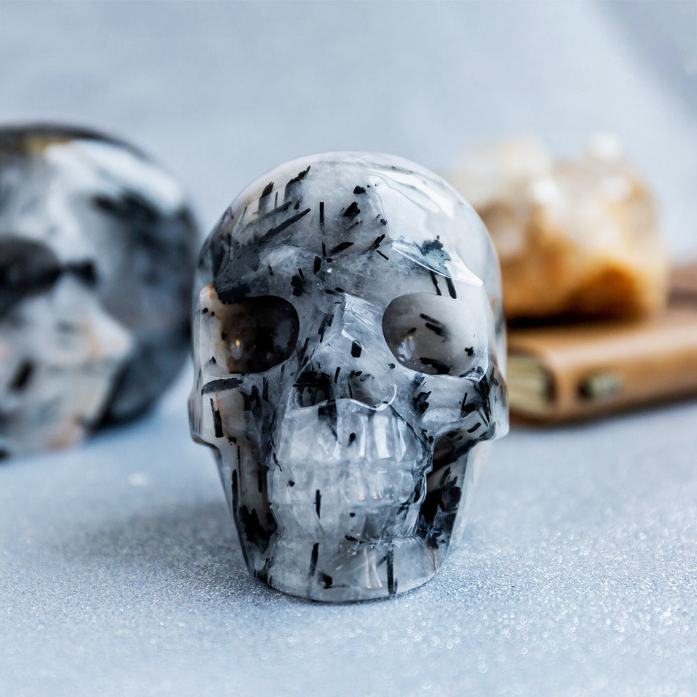Reikistal Black Tourmaline In Clear Quartz Skull