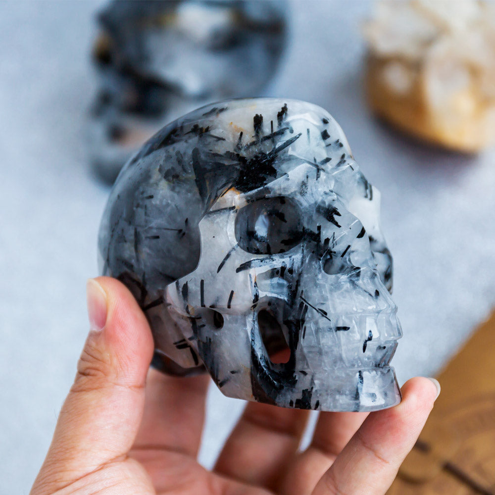 Reikistal Black Tourmaline In Clear Quartz Skull