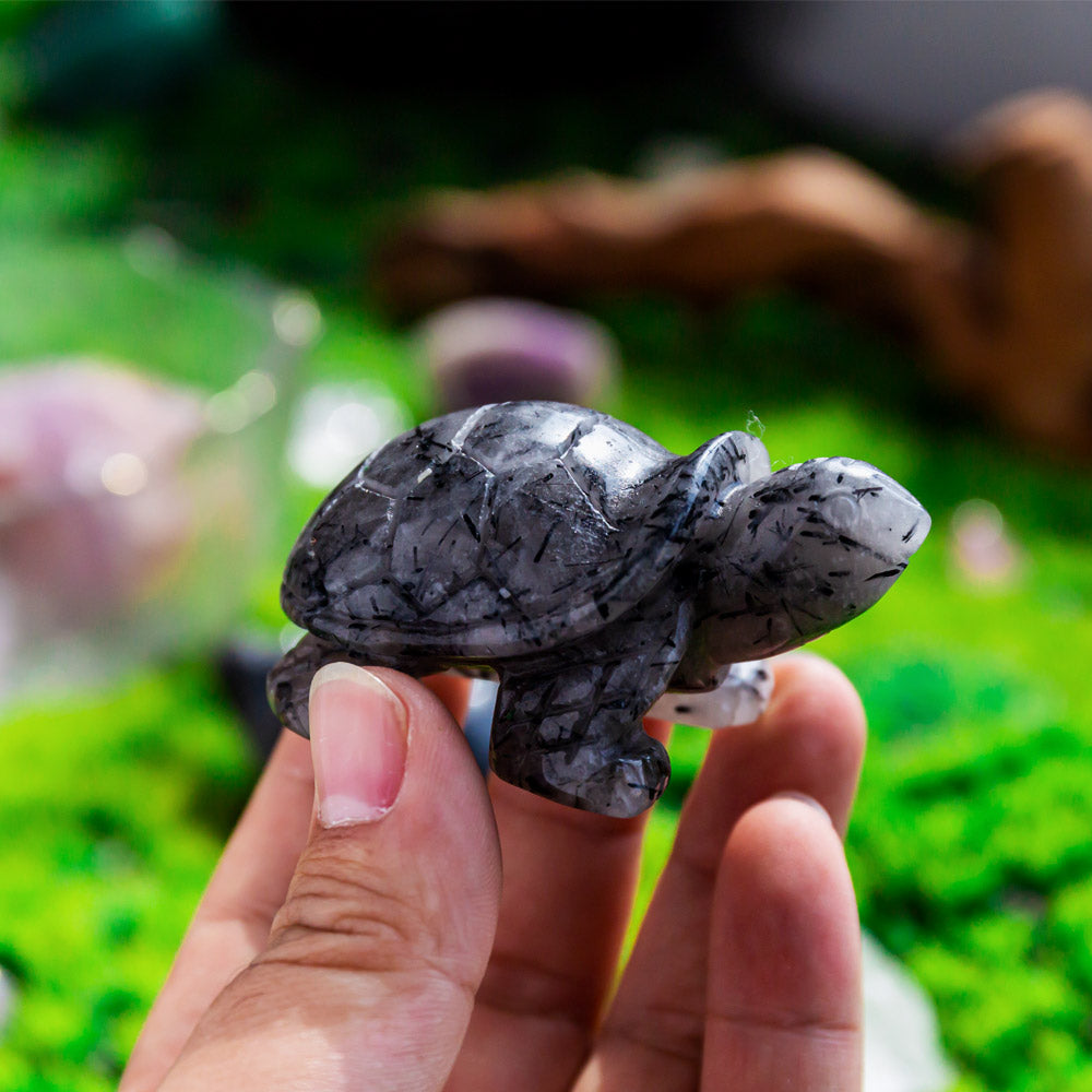 Reikistal Black Tourmaline In Clear Quartz Turtle