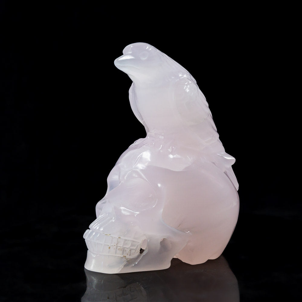 Reikistal Pink Calcite Skull With Crow