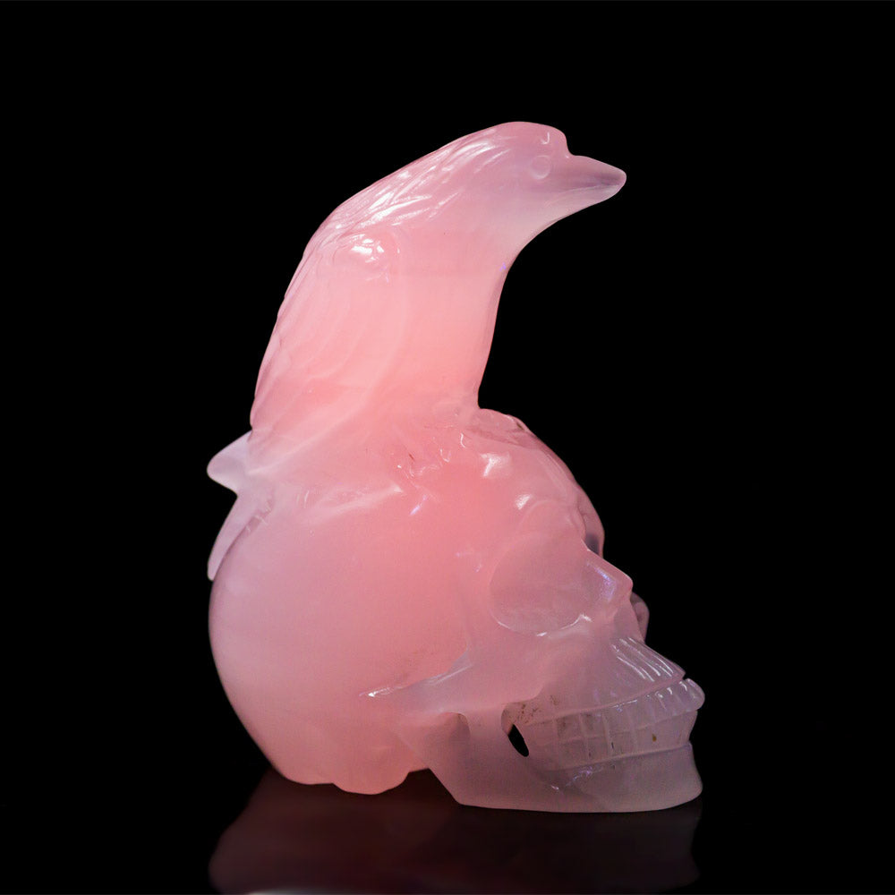 Reikistal Pink Calcite Skull With Crow