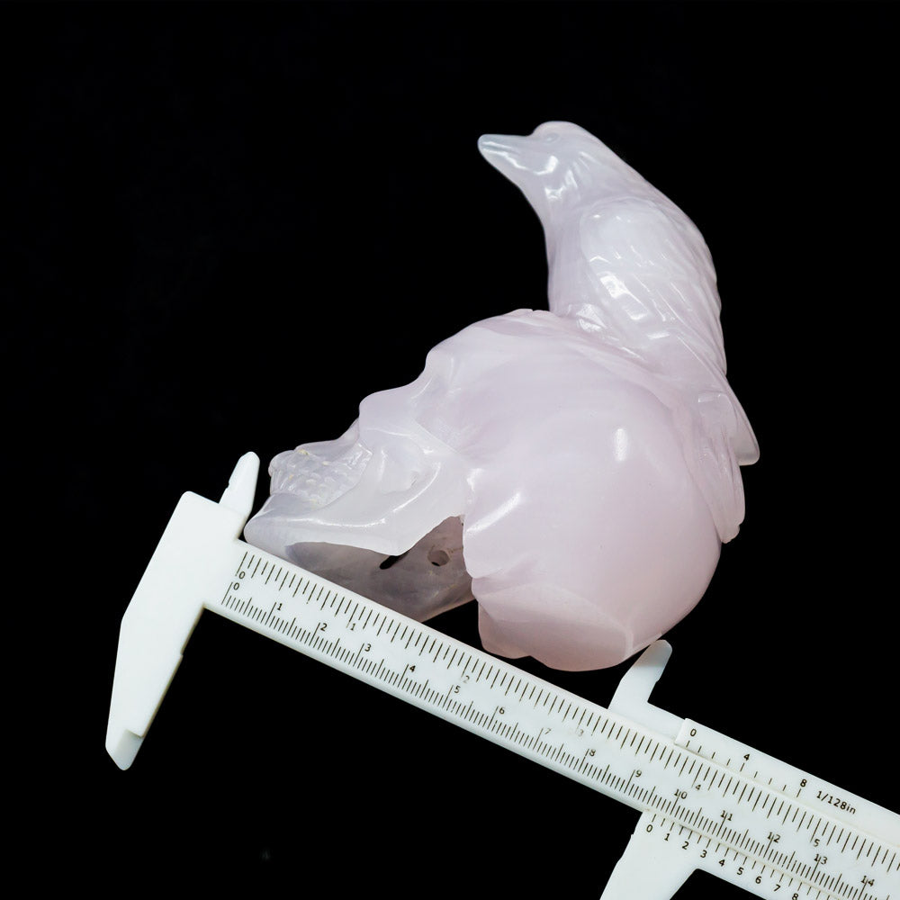 Reikistal Pink Calcite Skull With Crow
