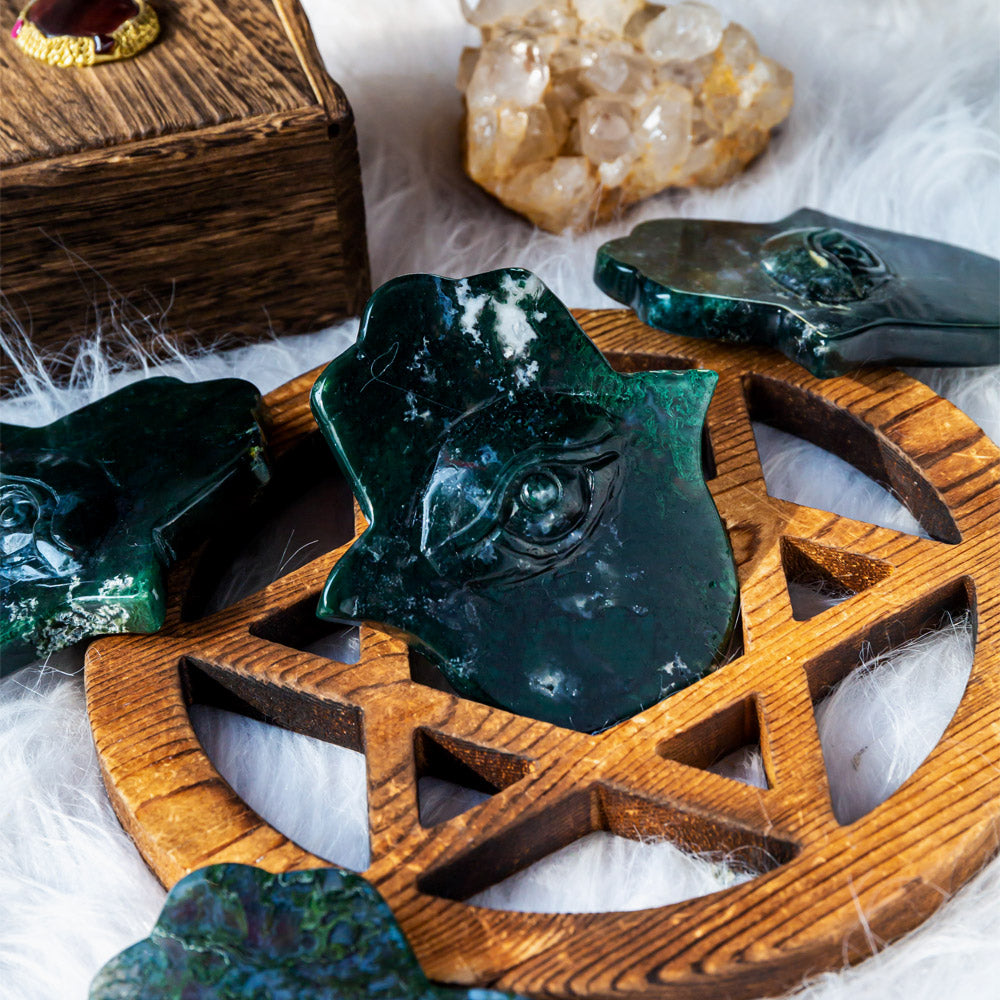 Reikistal Moss Agate Hamsa Hand
