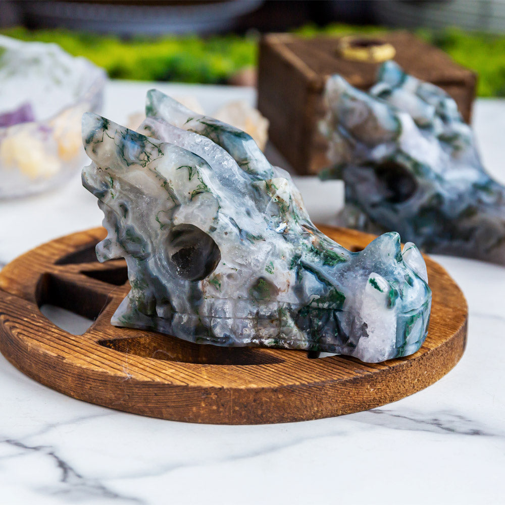 Reikistal Moss Agate Dragon Head