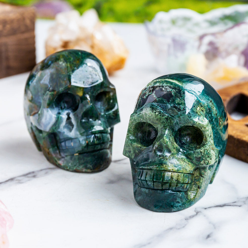 Reikistal Green Moss Agate Skull