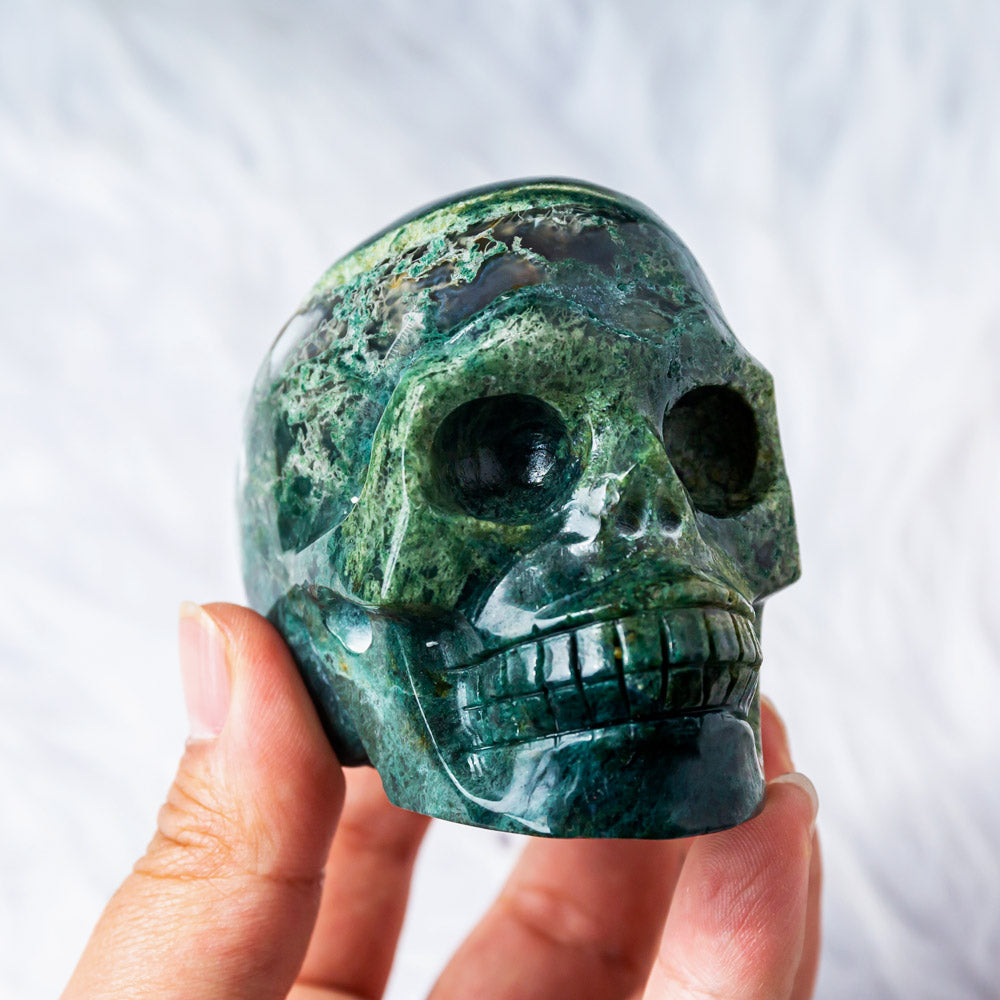 Reikistal Green Moss Agate Skull