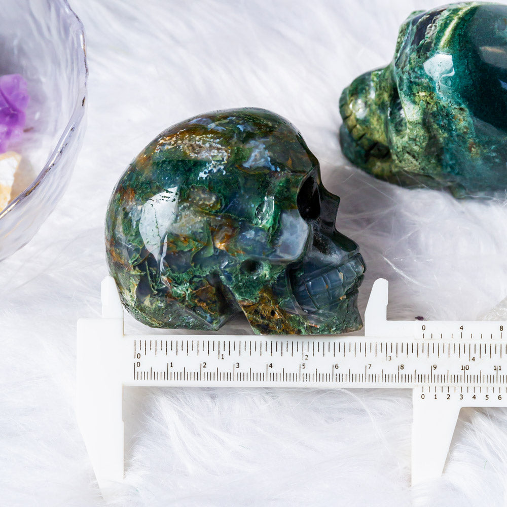 Reikistal Green Moss Agate Skull