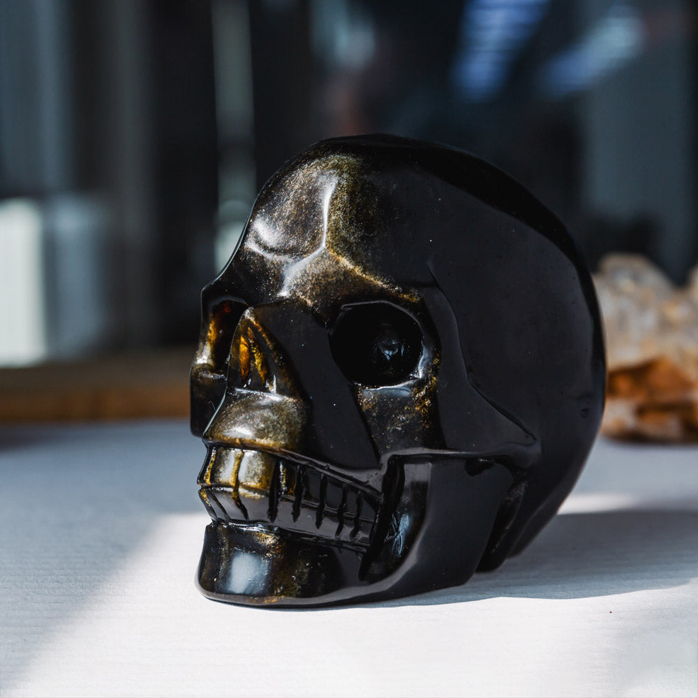 Reikistal Golden Sheen Obsidian Skull
