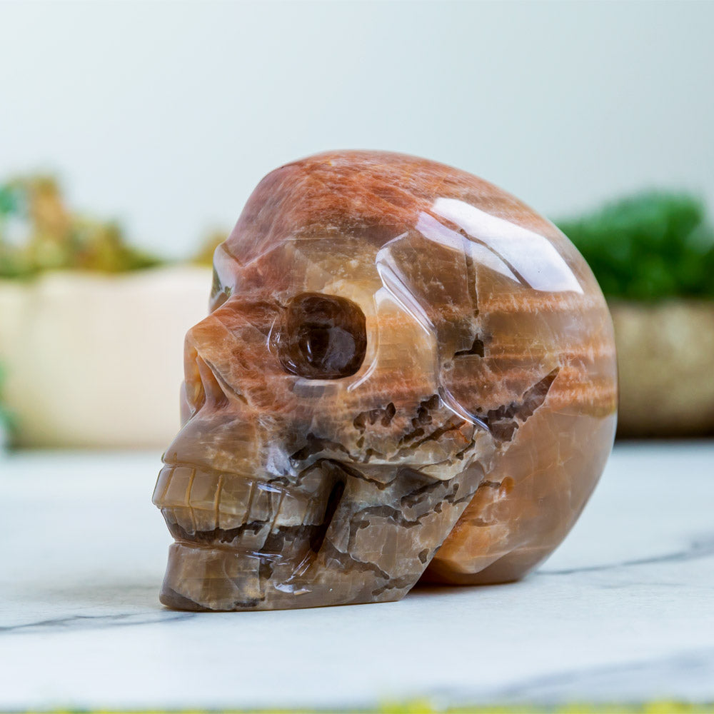 Reikistal Peach Moonstone Skull