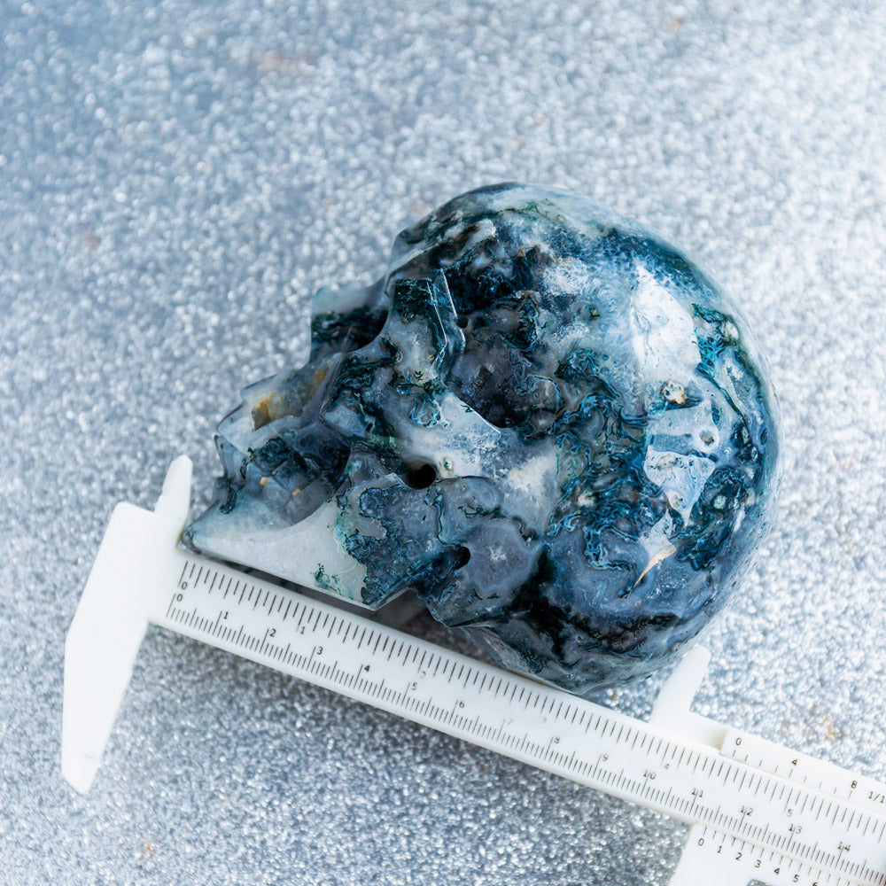 Reikistal Druzy Moss Agate Skull