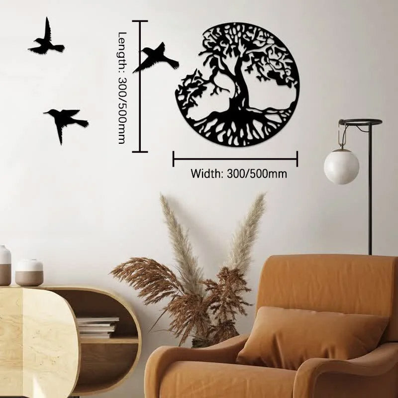Reikistal Tree of Life with Three Birds Metal Wall Decor