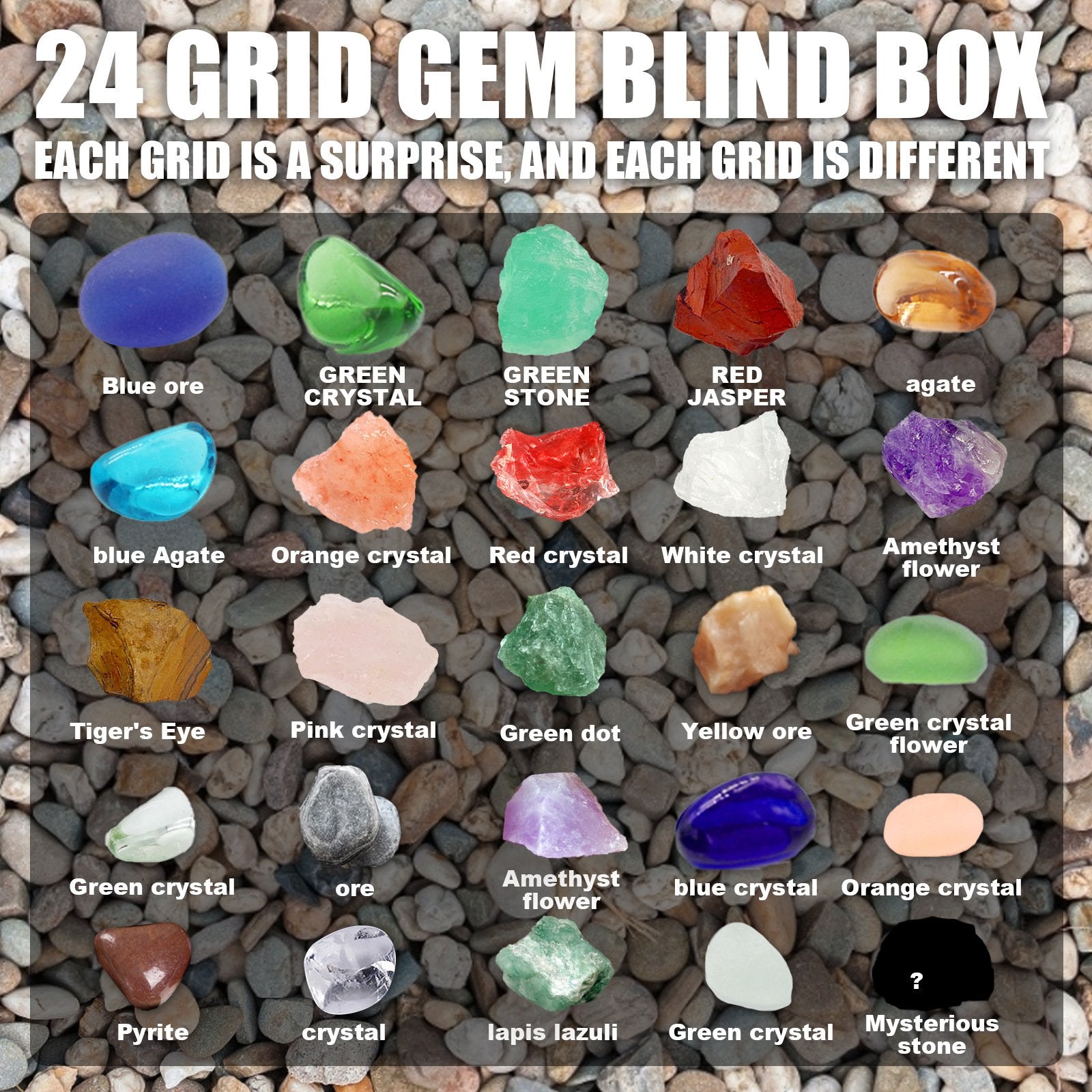 Reikistal 【24 pces ore】 Mystery Crystal Lucky Box