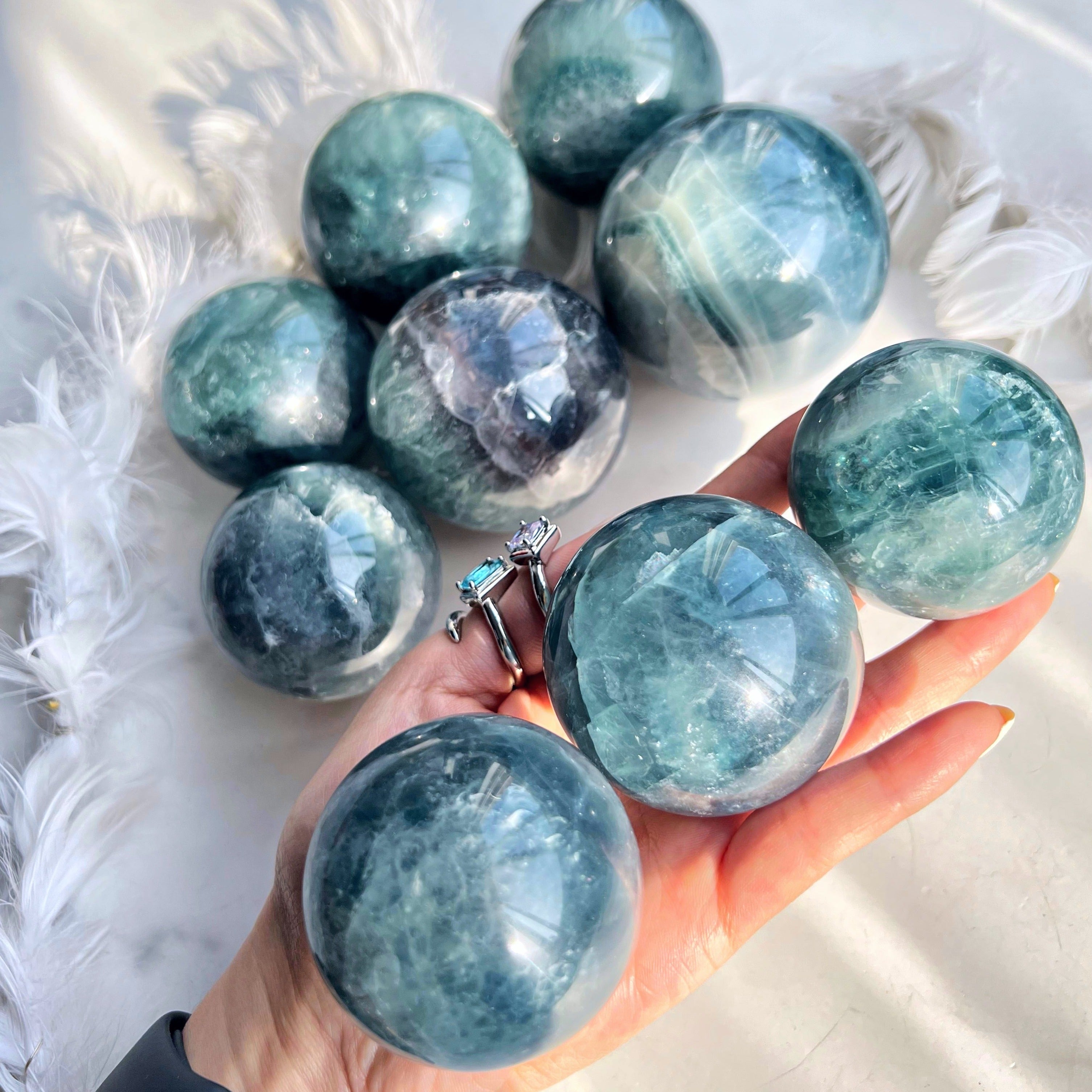 Reikistal Green Blue Fluorite Sphere