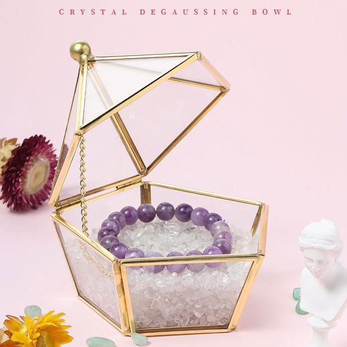 Reikistal Copper-Edged Glass Demagnetizing Jewelry Box Stone Storage Decorative Piece