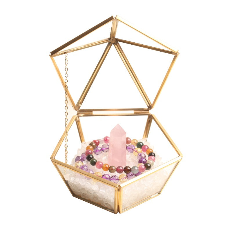Reikistal Copper-Edged Glass Demagnetizing Jewelry Box Stone Storage Decorative Piece