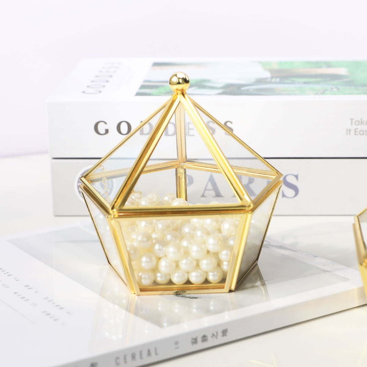 Reikistal Copper-Edged Glass Demagnetizing Jewelry Box Stone Storage Decorative Piece