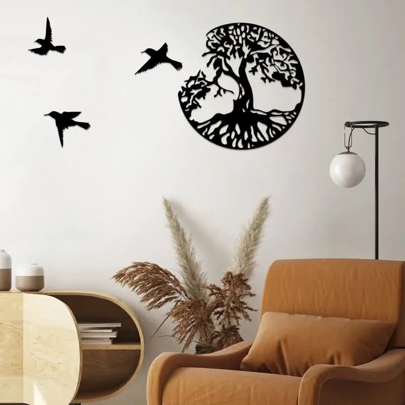 Reikistal Tree of Life with Three Birds Metal Wall Decor