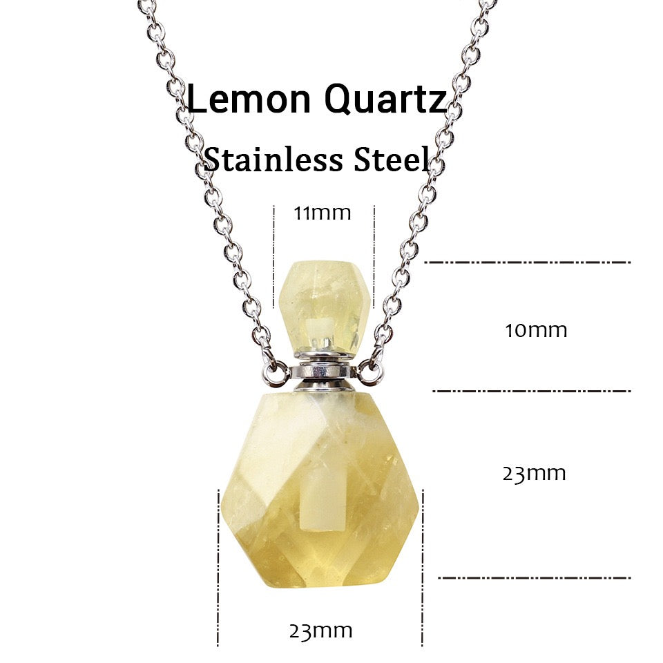 Reikistal Natural Stone Perfume Bottle Pendant Stainless Steel Necklace Crystal Essential Oil Bottle Necklace Gemstone Perfume