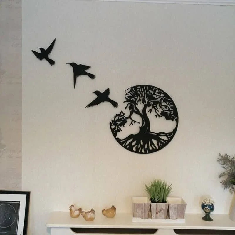 Reikistal Tree of Life with Three Birds Metal Wall Decor