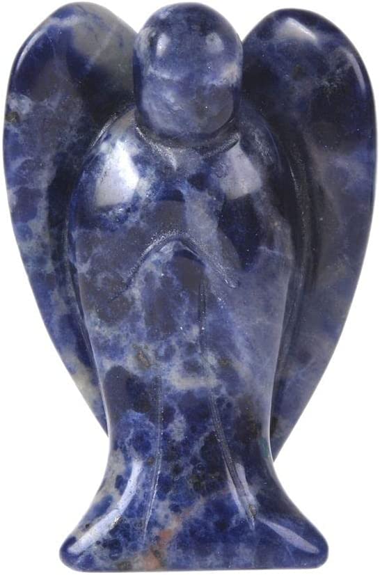 Reikistal Justinstones Carved Black Obsidian Gemstone Peace Angel Pocket Guardian Angel Healing Statue 2 inch