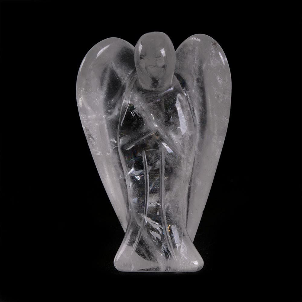 Reikistal Justinstones Carved Black Obsidian Gemstone Peace Angel Pocket Guardian Angel Healing Statue 2 inch