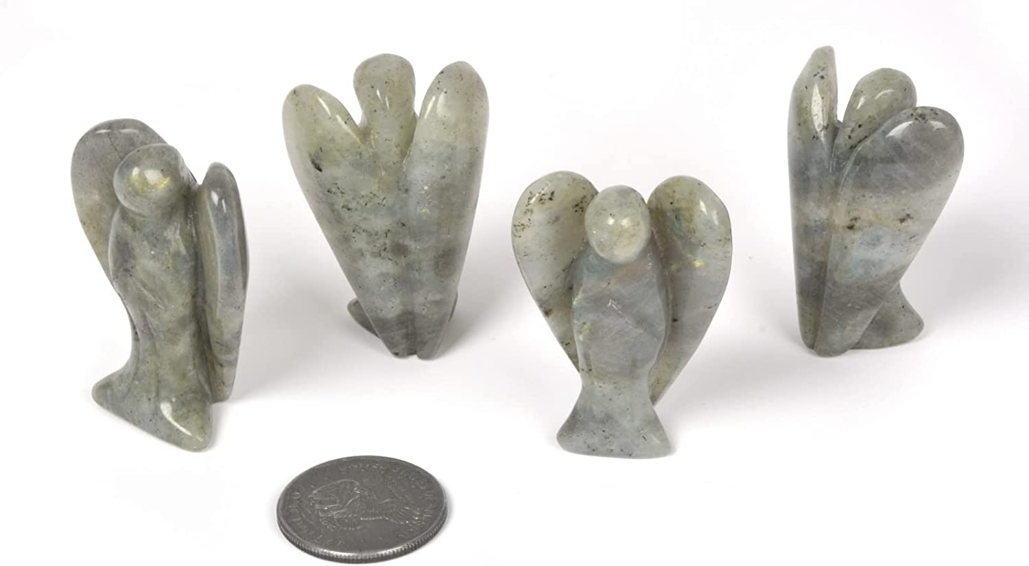 Reikistal Justinstones Carved Black Obsidian Gemstone Peace Angel Pocket Guardian Angel Healing Statue 2 inch