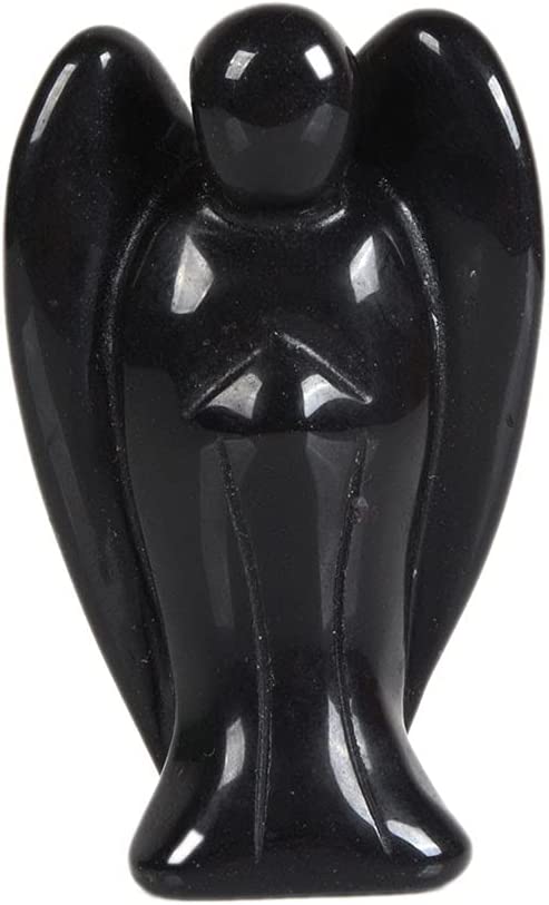 Reikistal Justinstones Carved Black Obsidian Gemstone Peace Angel Pocket Guardian Angel Healing Statue 2 inch