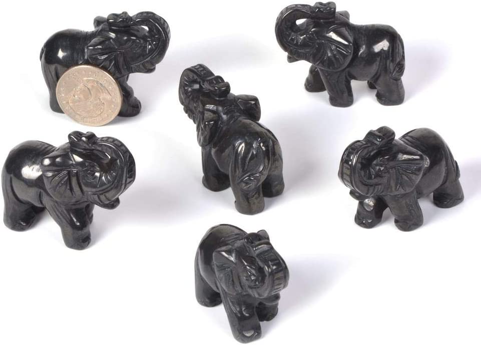 Reikistal Justinstones Carved Natural Black Obsidian Gemstone Elephant Healing Guardian Statue Figurine Crafts 2 inch